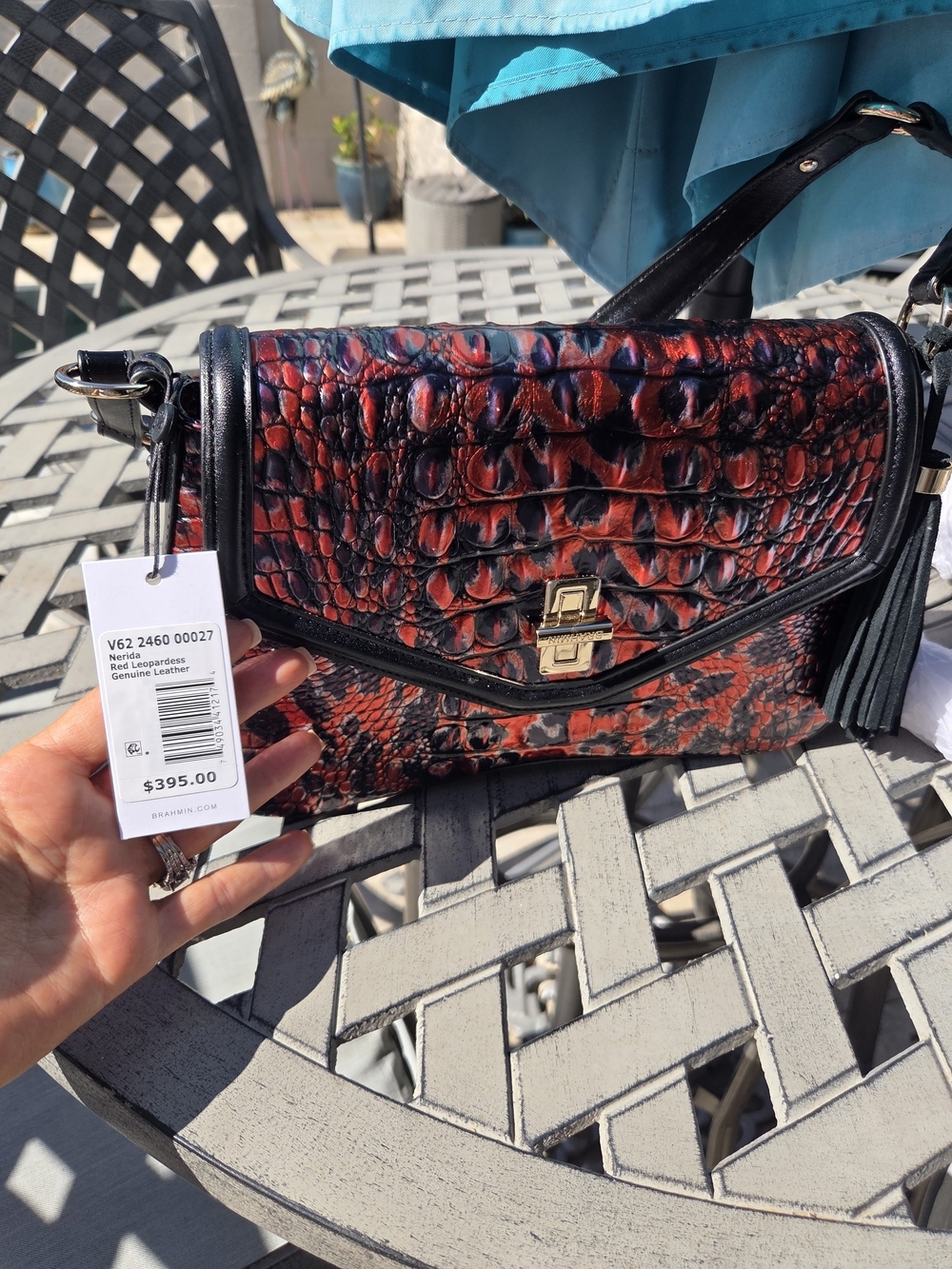 Brahmin NERIDA limited Edition Red And Black Croc-Embossed Shoulder Bag. - Picture 12 of 12
